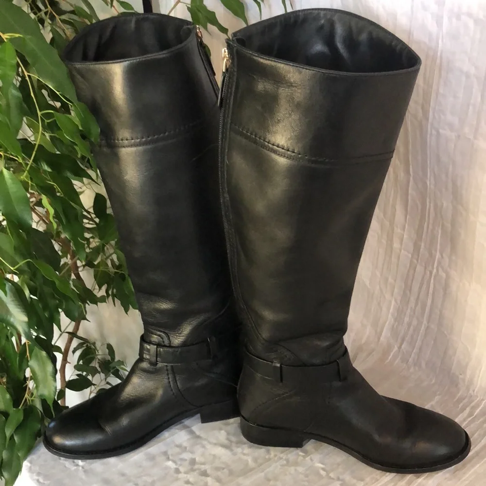 TORY BURCH Adeline size 5.5 black leather riding boots large gold Miller logo